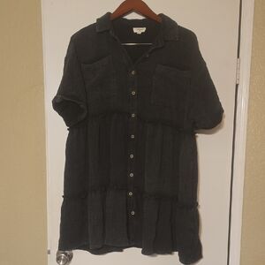 Umgee Charcoal Button-Up Top/dress Size Medium